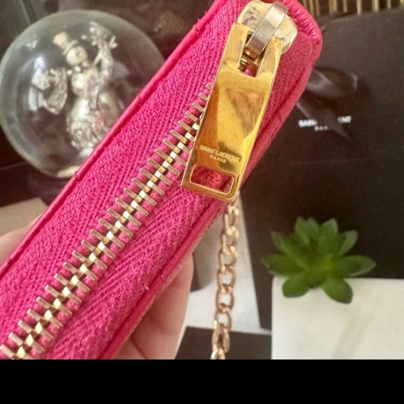 Saint Laurent YSL Monogram Zip Around Wallet with Chain Bubblegum - Picture 10 of 14